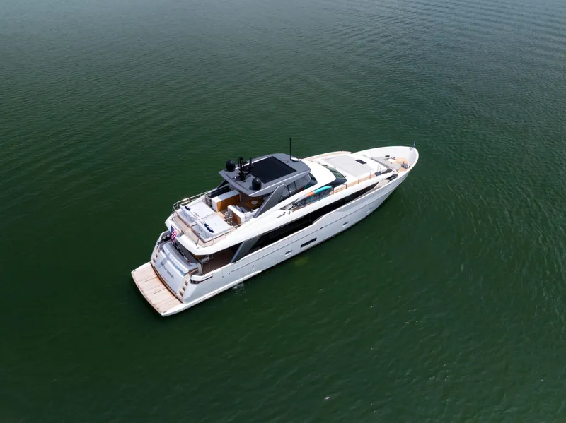 Slide: The Image of 2024 Sanlorenzo SL90A luxury yacht cruising on calm waters. - 5
