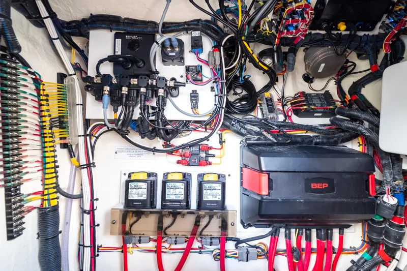 Slide: The Image of Electrical system of 2023 Intrepid 345 Valor boat, showcasing wiring and components. - 84