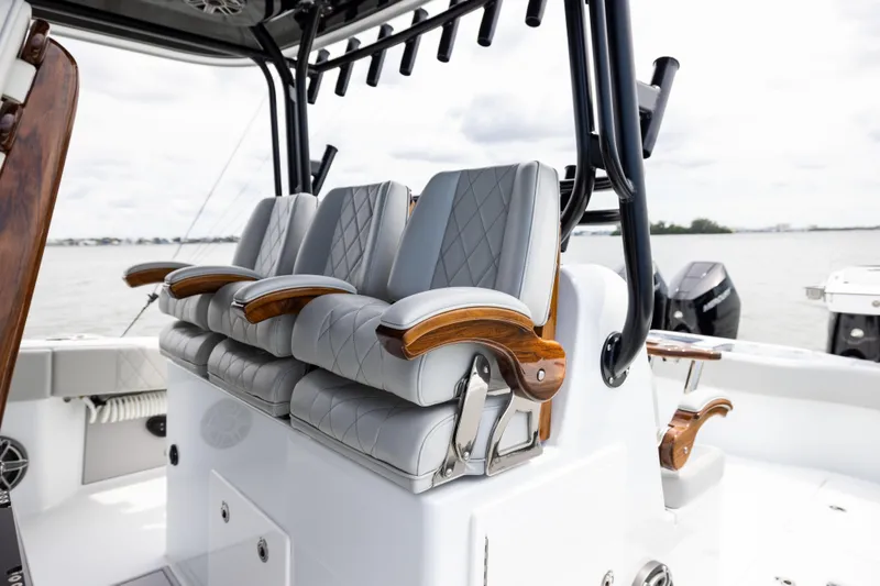 Slide: The Image of Luxury seating on 2025 Freeman 42 LR boat, featuring elegant design and craftsmanship. - 60