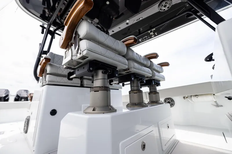 Slide: The Image of Luxury seating on 2025 Freeman 42 LR boat with sleek design and modern features. - 63