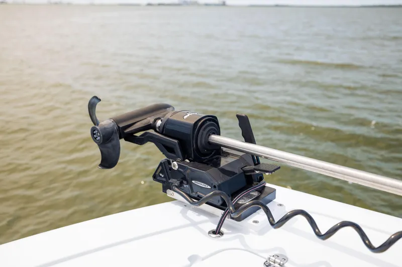 Slide: The Image of Trolling motor on Freeman 42 LR boat, 2025 model, in calm waters. - 75