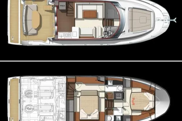 Slide: The Image of Floor plan of a 2014 Prestige 450 yacht, showcasing interior layout and design. - 68