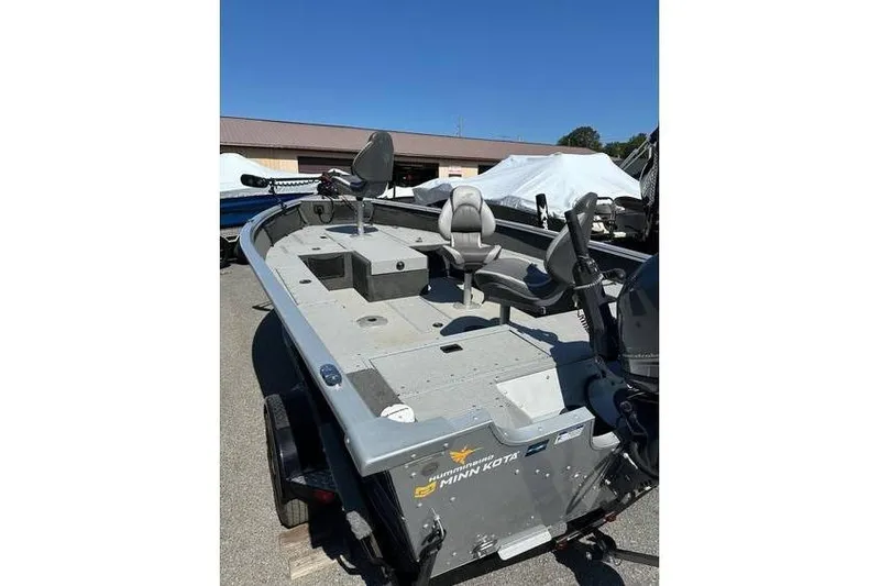 Slide: The Image of 2021 Starcraft Delta 168 Tiller boat with Yamaha F70LA, trailer, and Minn Kota motor. - 8