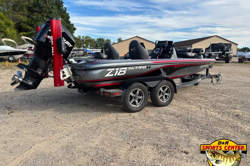 Slide: The Image of 2017 Nitro Z18 boat with Mercury engine on trailer at D&R Sports Center. - 2
