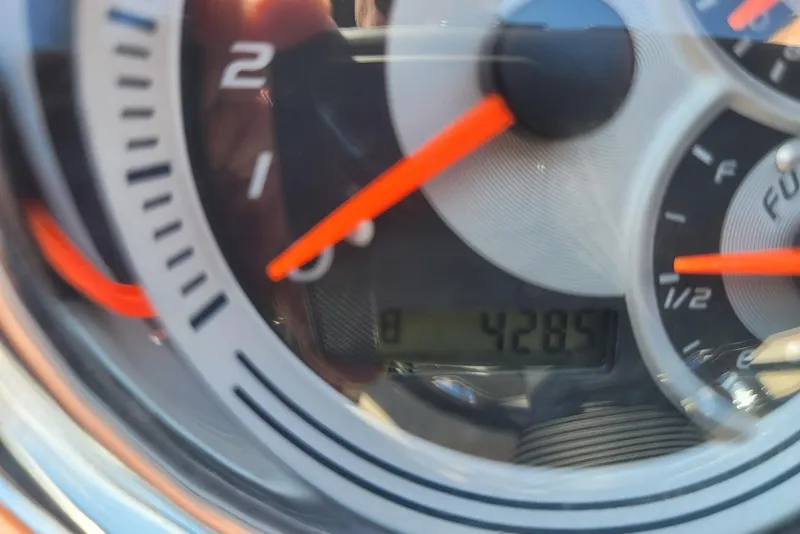 Slide: The Image of Close-up of Avalon Catalina Elite 2020 speedometer and fuel gauge, reading 4285. - 12