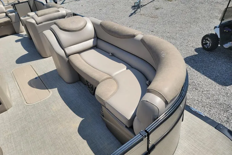 Slide: The Image of 2020 Avalon Catalina Elite 23' boat interior with plush seating and modern design. - 20