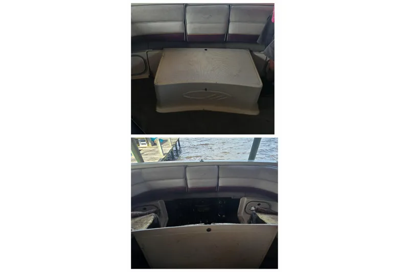 Slide: The Image of 1995 Maxum 2300 SC boat interior with seating and storage compartment. - 23