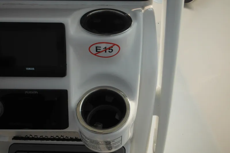 Slide: The Image of Control panel of 2026 Tidewater 210 LXF boat with E15 fuel warning. - 40
