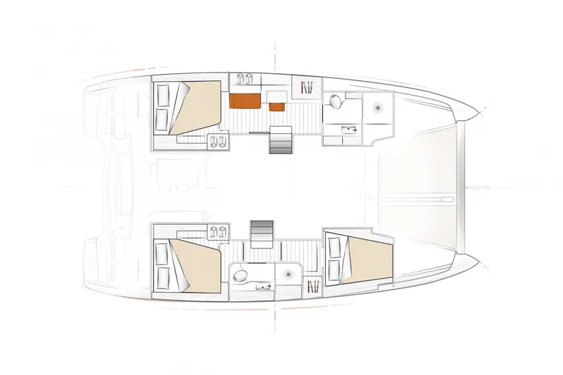 Slide: The Image of Floor plan of a 2020 Excess 12 catamaran, featuring cabins and living areas. - 17