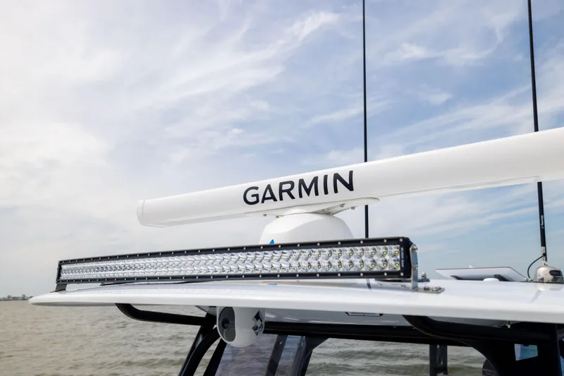 Slide: The Image of Freeman 42 LR 2025 boat with Garmin radar and LED light bar on roof. - 56