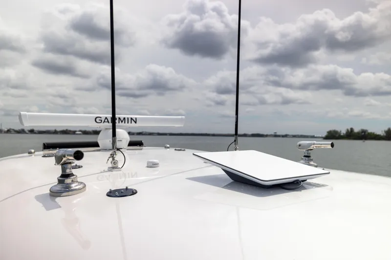 Slide: The Image of Rooftop of 2025 Freeman 42 LR boat with Garmin radar and antennas. - 59