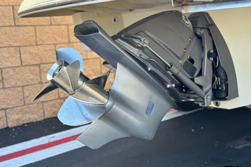Slide: The Image of 2013 Chris-Craft Launch 22 boat propeller and outdrive detail. - 6