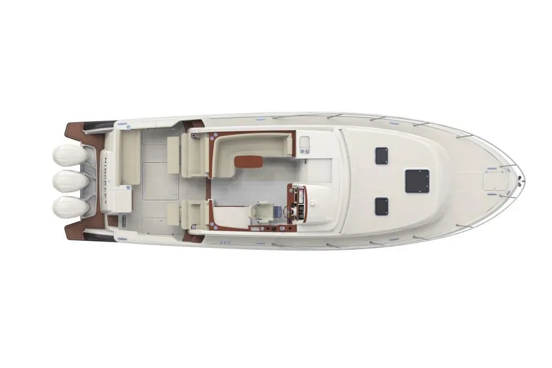 Slide: The Image of Manufacturer Provided Image: Top view of 2023 Hinckley Sport Boats 40x model with triple outboard engines. - 26