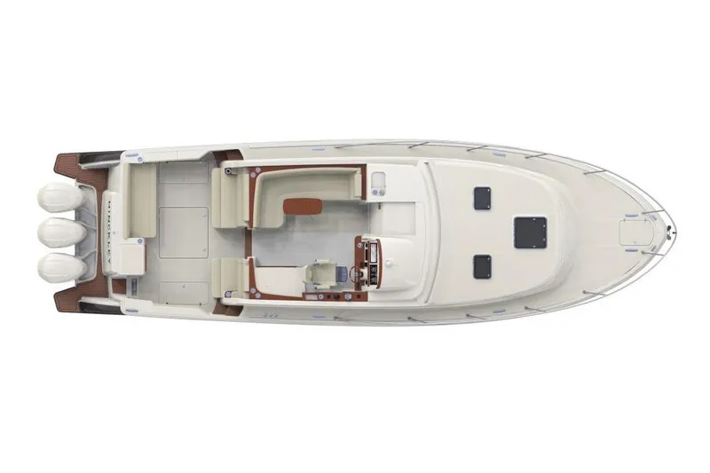 Slide: The Image of Manufacturer Provided Image: Top view of 2023 Hinckley Sport Boats 40x model, showcasing deck layout and triple outboard engines. - 28