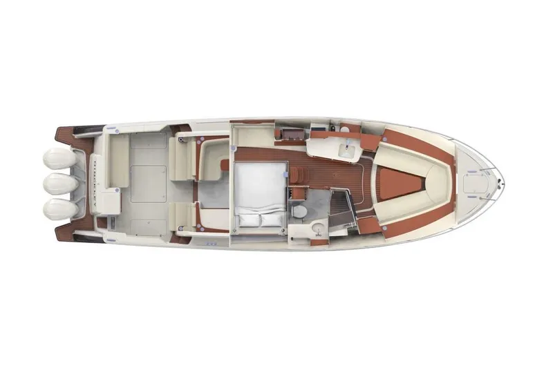 Slide: The Image of Manufacturer Provided Image: Top view of 2023 Hinckley Sport Boats 40x layout with triple outboard engines. - 29