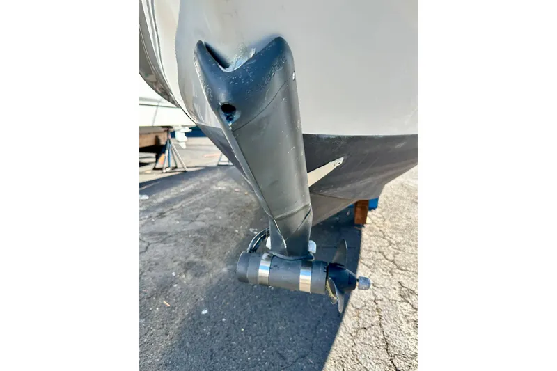 Slide: The Image of 2002 Chris-Craft Launch 28 boat propeller and rudder detail. - 21