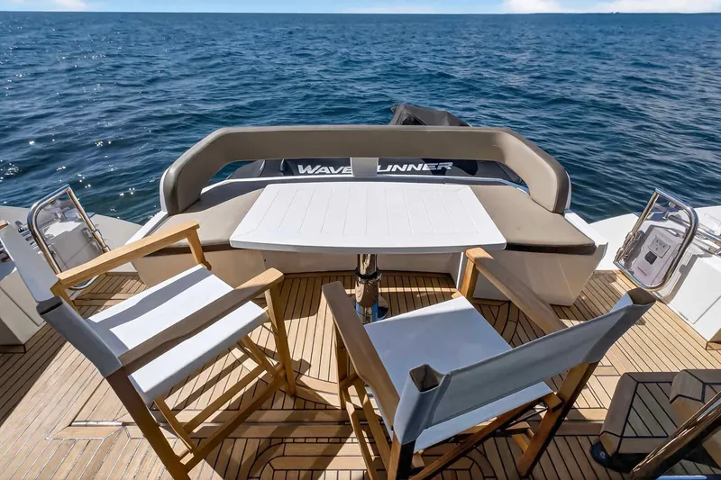 Slide: The Image of Luxury deck seating on 2021 Galeon 500 Fly yacht with ocean view. - 23