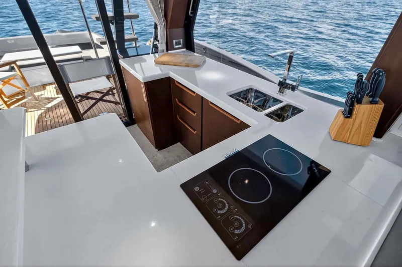 Slide: The Image of Modern kitchen on 2021 Galeon 500 Fly yacht with ocean view. - 58