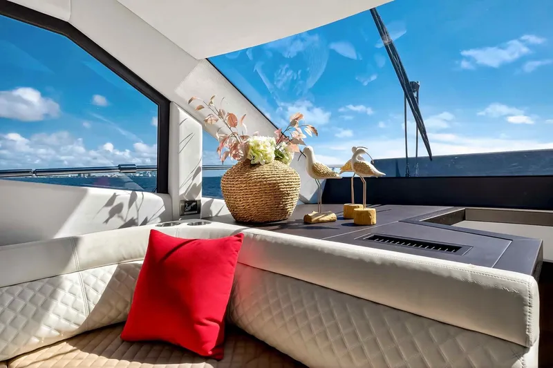 Slide: The Image of Luxurious interior of 2021 Galeon 500 Fly yacht with elegant decor and ocean view. - 64
