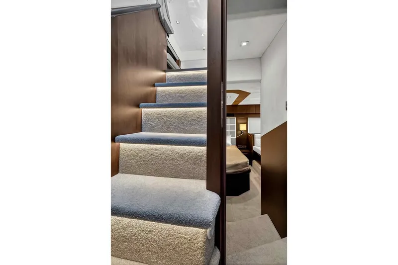 Slide: The Image of Staircase leading to cabin interior of 2021 Galeon 500 Fly yacht. - 69