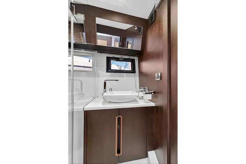 Slide: The Image of Luxurious bathroom interior of 2021 Galeon 500 Fly yacht with modern fixtures. - 74