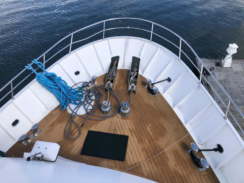 Slide: The Image of Bow of 2003 Cape Horn Trawler with ropes and anchor equipment. - 48