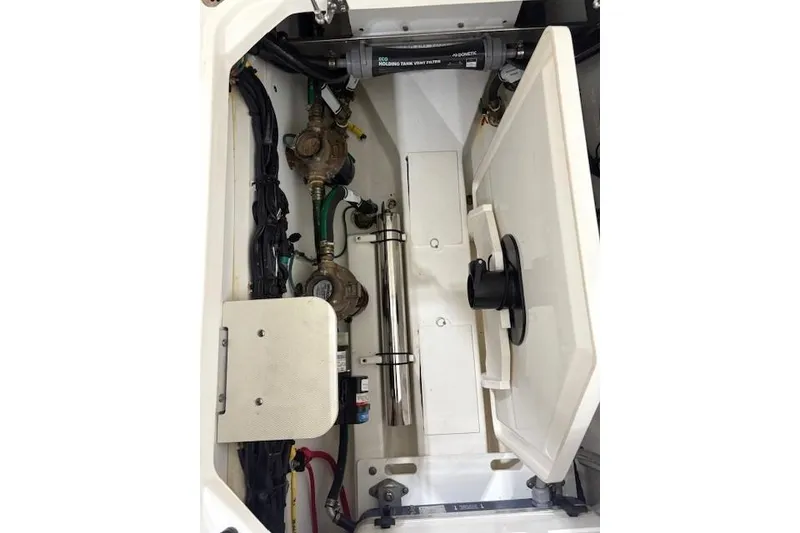 Slide: The Image of 2021 Pursuit OS 355 Offshore engine compartment with 8 Mini Compact Power unit. - 36