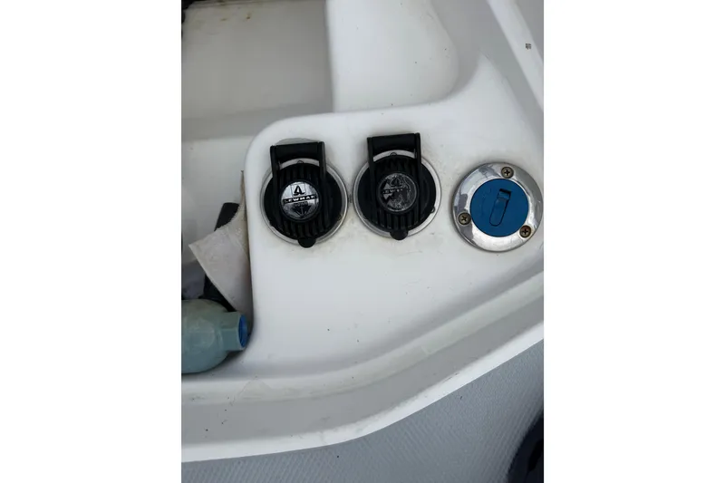 Slide: The Image of Boat deck fittings on a 2004 Hunter 386 sailboat. - 16