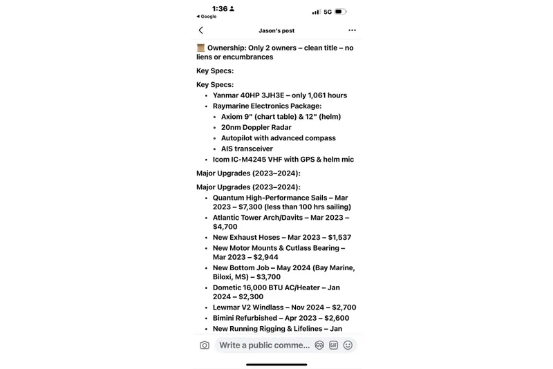 Slide: The Image of 2004 Hunter 386 sailboat details: ownership, key specs, major upgrades, and maintenance history. - 17