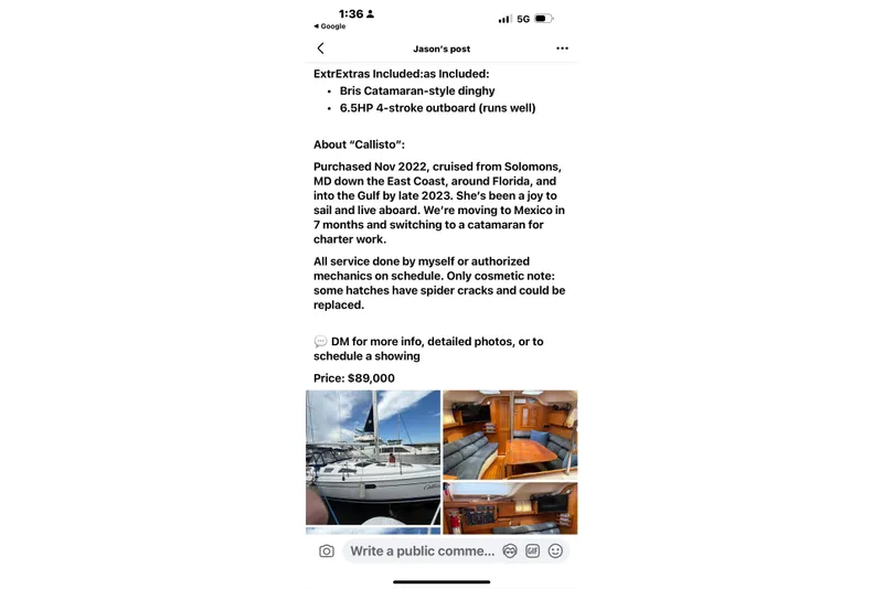 Slide: The Image of 2004 Hunter 386 sailboat for sale, includes dinghy and outboard, priced at $85900 - 18