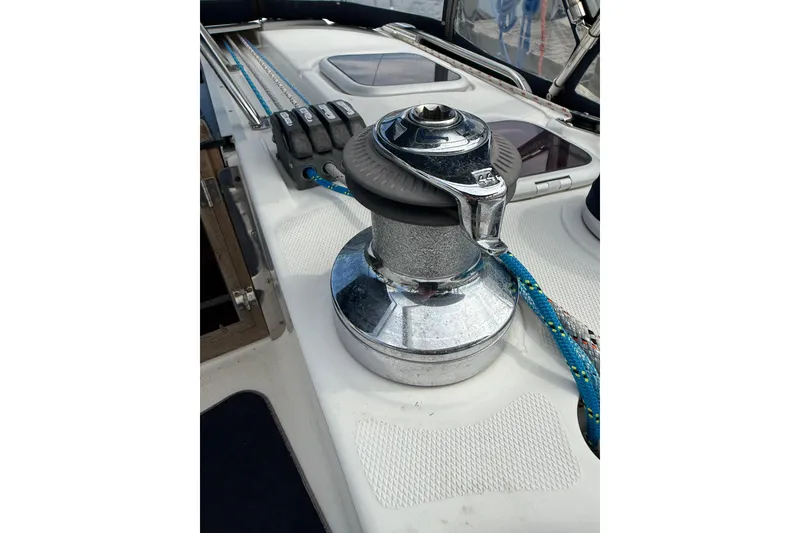 Slide: The Image of Close-up of a winch on a 2004 Hunter 386 sailboat deck. - 5