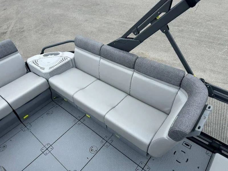 Slide: The Image of Interior of 2026 Sea-Doo Switch Sport 18 with gray seating. - 28