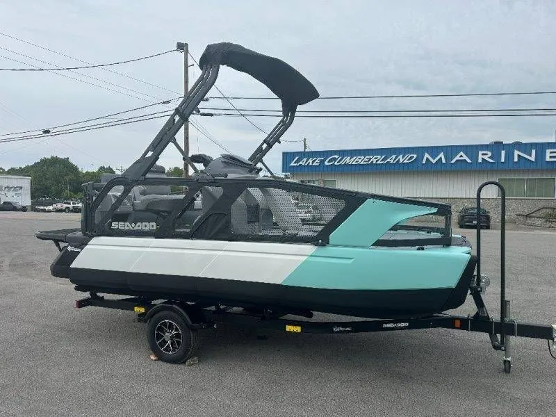 Slide: The Image of 2026 Sea-Doo Switch Sport 18 boat on trailer at Lake Cumberland Marine. - 37