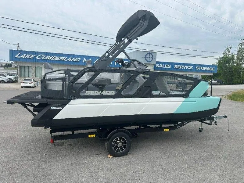 Slide: The Image of 2026 Sea-Doo Switch Sport 18 on trailer outside a dealership. - 40