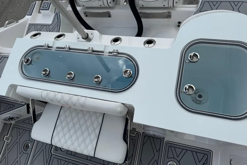 Slide: The Image of 2025 Sea Fox 288 Commander boat interior with sleek seating and modern design. - 122