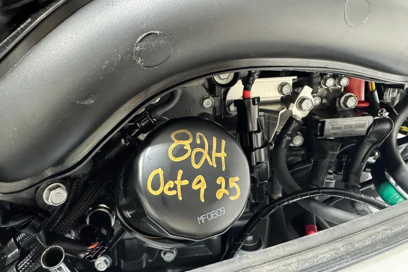 Slide: The Image of Engine compartment of 2025 Sea Fox 288 Commander with handwritten date and code. - 134