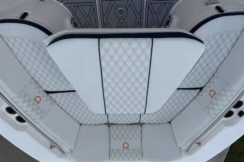 Slide: The Image of Luxurious seating on 2025 Sea Fox 288 Commander boat with diamond-pattern upholstery. - 63