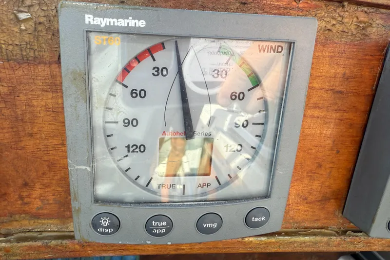 Slide: The Image of Raymarine ST60 wind gauge on 1997 Tartan 3800 sailboat dashboard. - 24