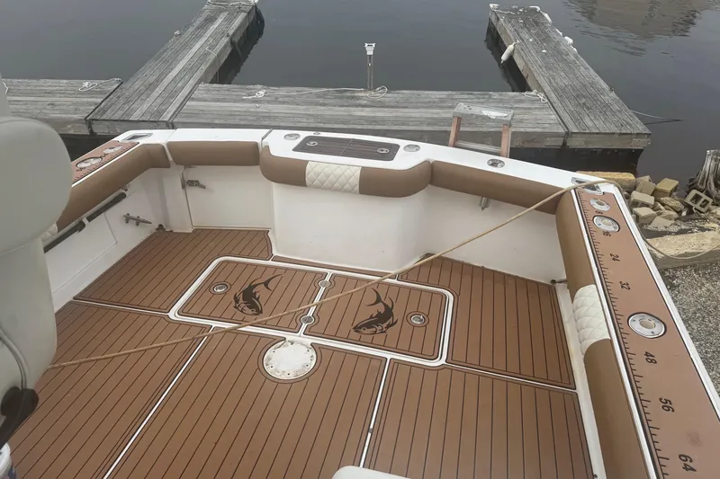 Slide: The Image of 2005 Buddy Davis 35' Express boat docked at marina, aerial view. - 3