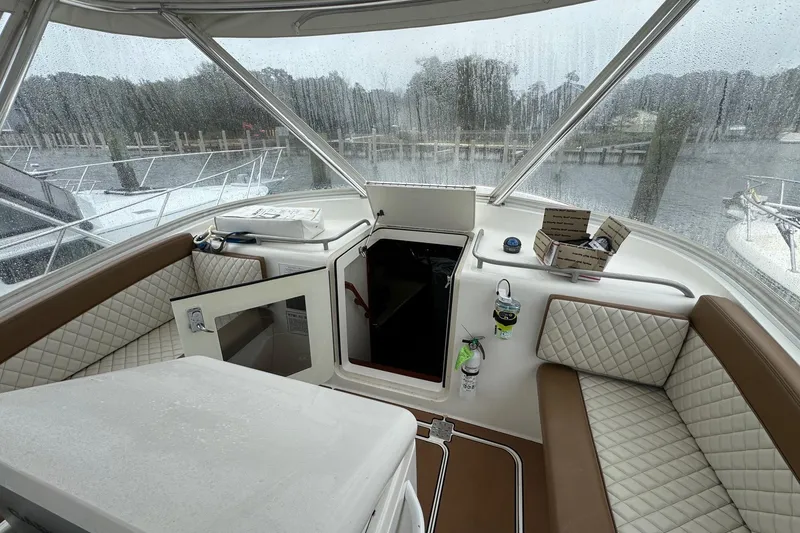 Slide: The Image of 2005 Buddy Davis 35' Express boat docked in marina, aerial view. - 4