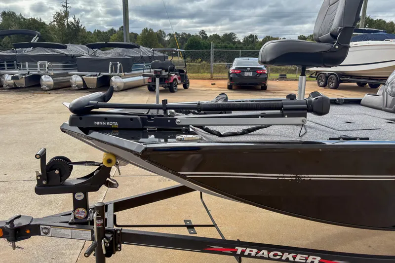 Slide: The Image of 2023 Tracker Pro 170 boat with Minn Kota Edge trolling motor on trailer. - 11