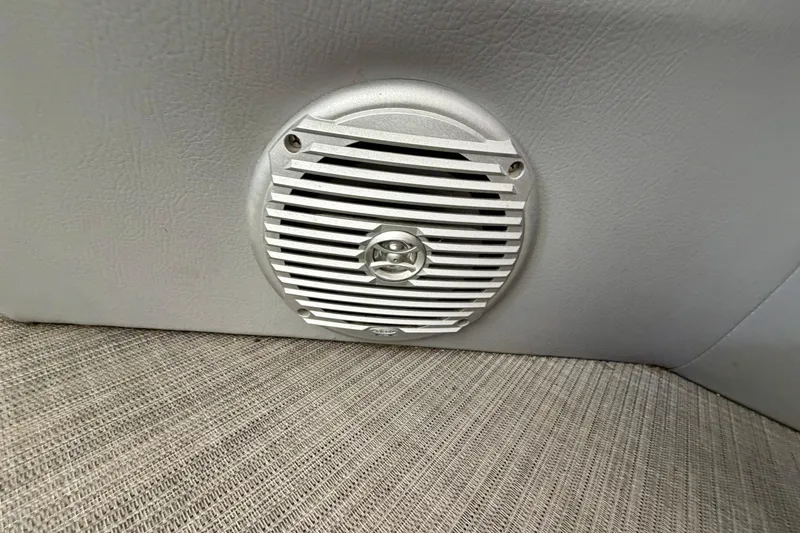 Slide: The Image of Boat speaker on Lowe SS 270 Extended WT, 2021 model, with gray upholstery. - 28