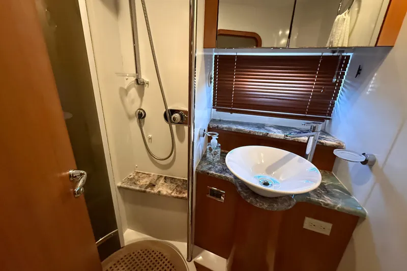 Slide: The Image of Luxurious bathroom in 2008 Sunseeker Manhattan 50 yacht with modern fixtures and elegant design. - 72