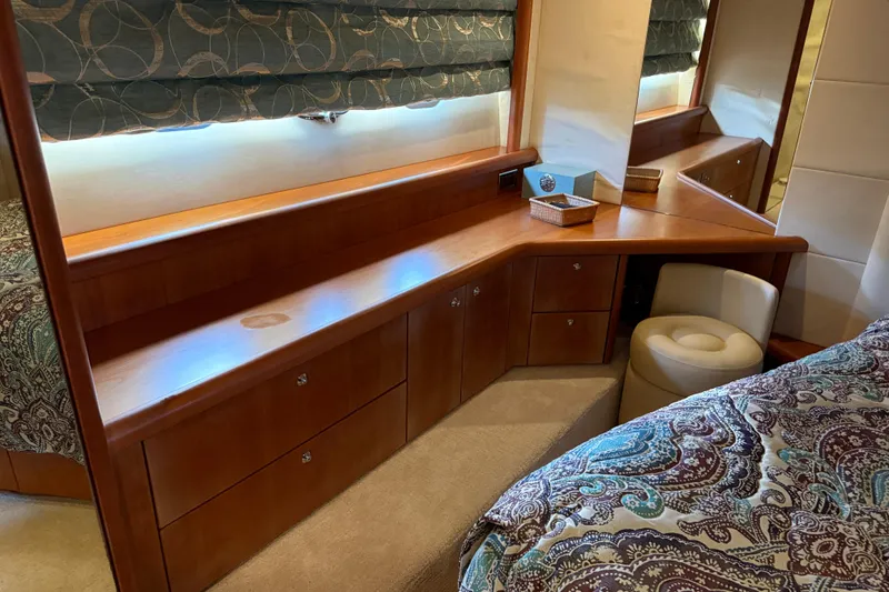 Slide: The Image of Luxurious cabin interior of 2008 Sunseeker Manhattan 50 yacht with elegant wood finish. - 73