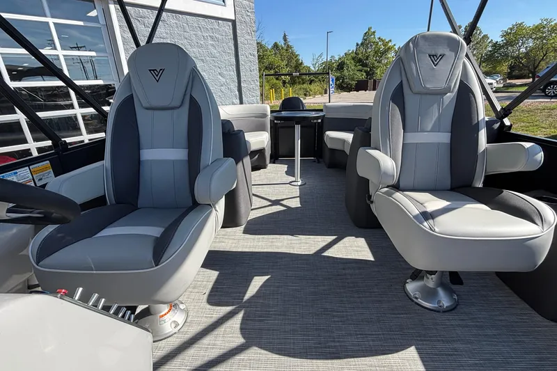 Slide: The Image of Interior of 2026 Viaggio X24U boat with modern seating and sleek design. - 15