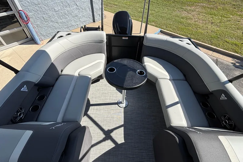 Slide: The Image of Luxurious 2026 Viaggio X24U boat interior with plush seating and central table. - 21