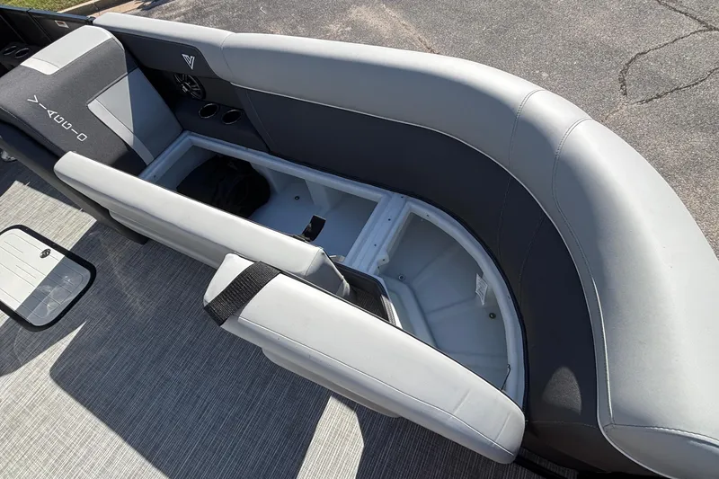 Slide: The Image of Interior view of 2026 Viaggio X24U boat with open storage compartment. - 26