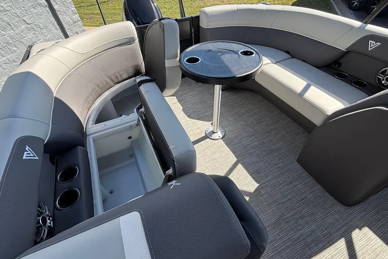 Slide: The Image of Luxurious 2026 Viaggio X24U boat interior with plush seating and a central table. - 28