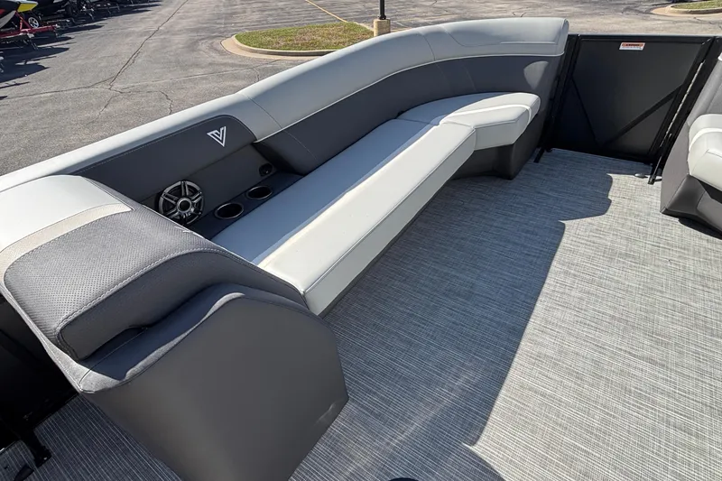Slide: The Image of Luxurious seating on 2026 Viaggio X24U boat, featuring sleek design and integrated cup holders. - 7