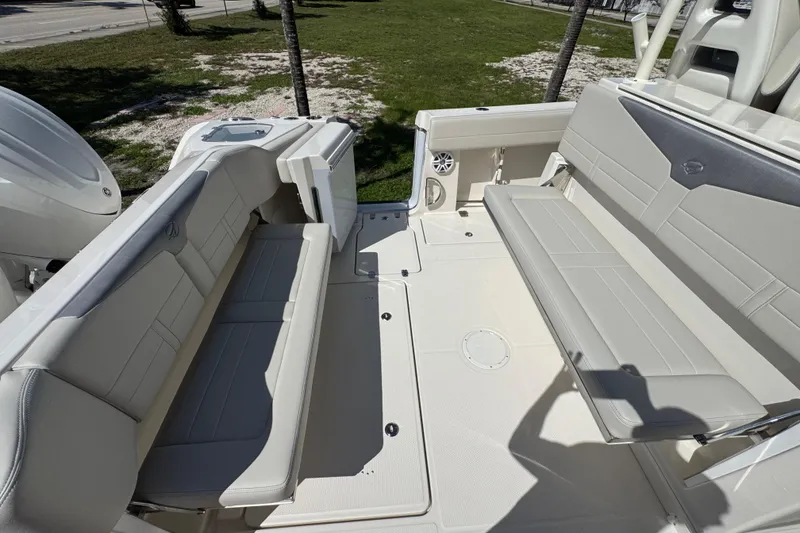 Slide: The Image of 2026 Sailfish 360 CC boat interior with spacious seating and modern design. - 9